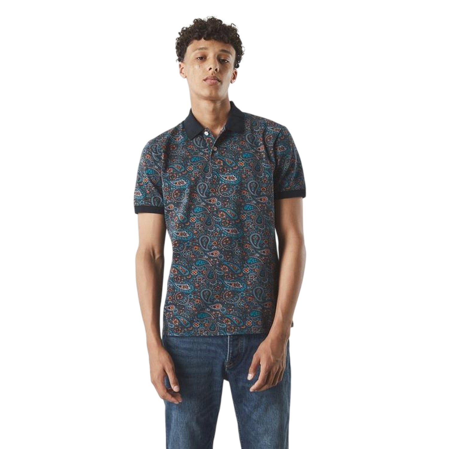 Dark Grey - Front - Pretty Green Mens Wonderwll Paispol Paisley Regular Polo Shirt