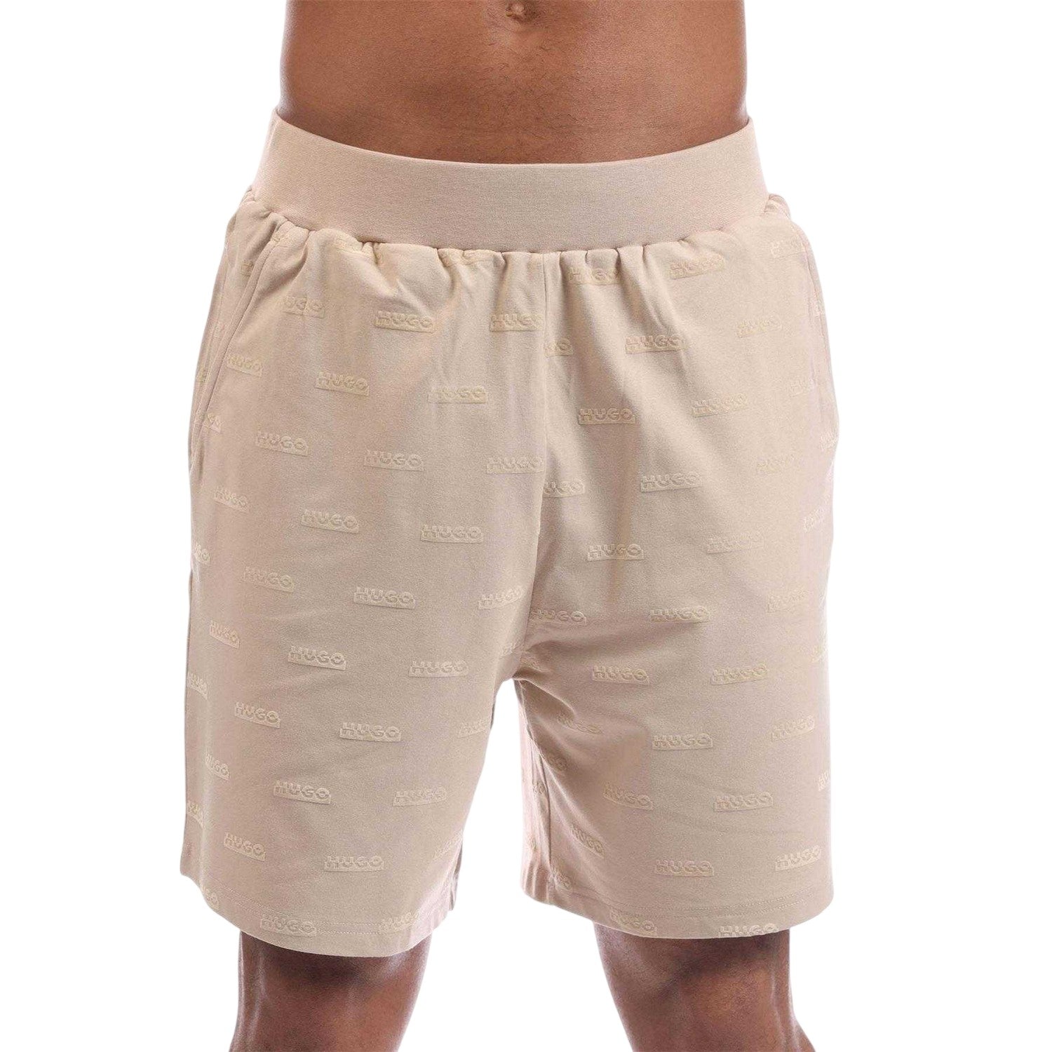 Beige - Front - Hugo Mens Logo Regular Shorts