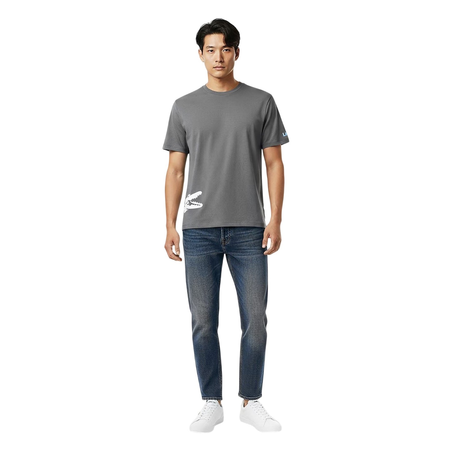Grey - Side - Lacoste Mens Back Print Cotton Short-Sleeved Pyjama Top