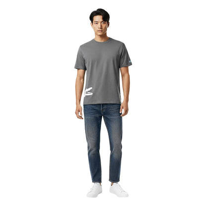Grey - Side - Lacoste Mens Back Print Cotton Short-Sleeved Pyjama Top