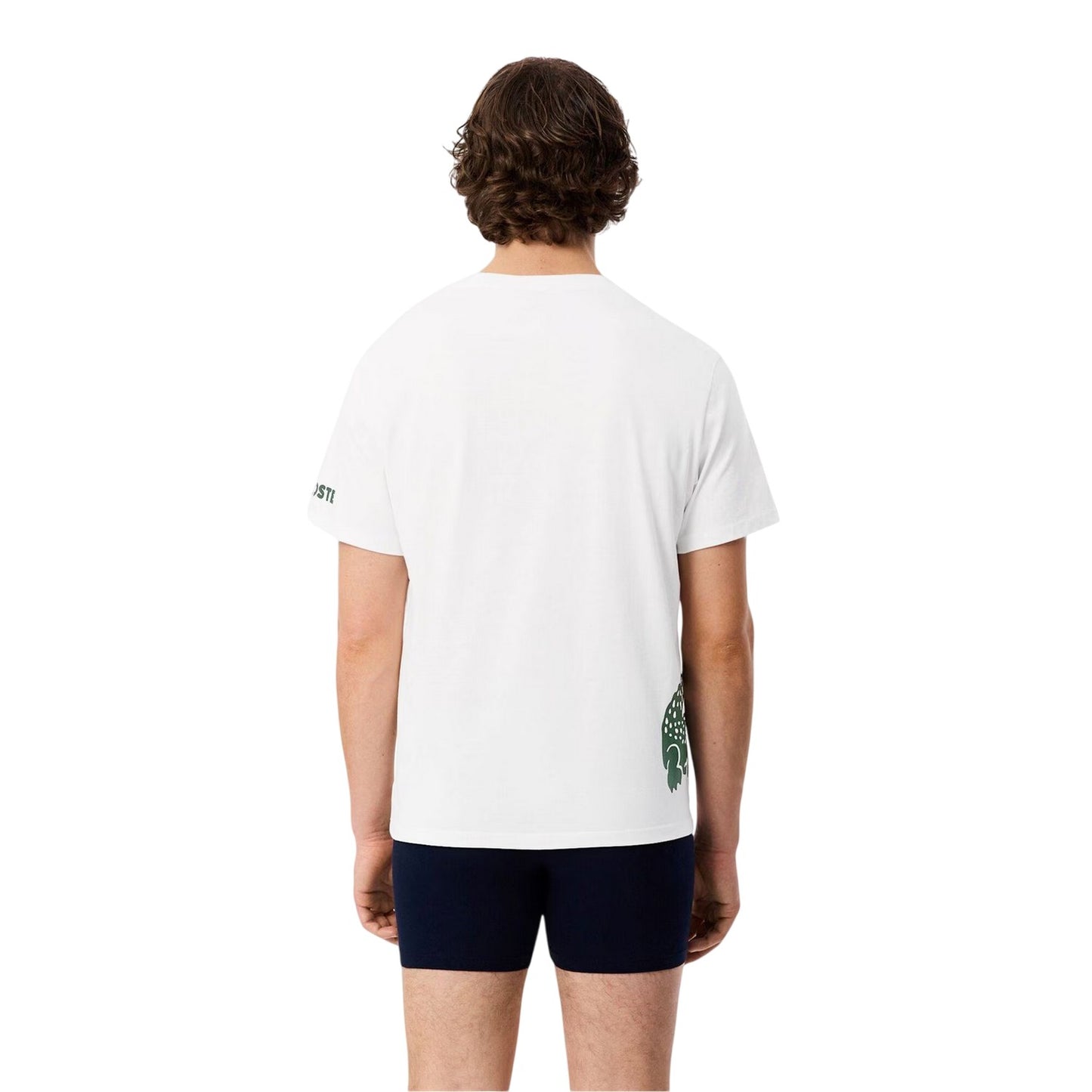 White - Back - Lacoste Mens Back Print Cotton Short-Sleeved Pyjama Top