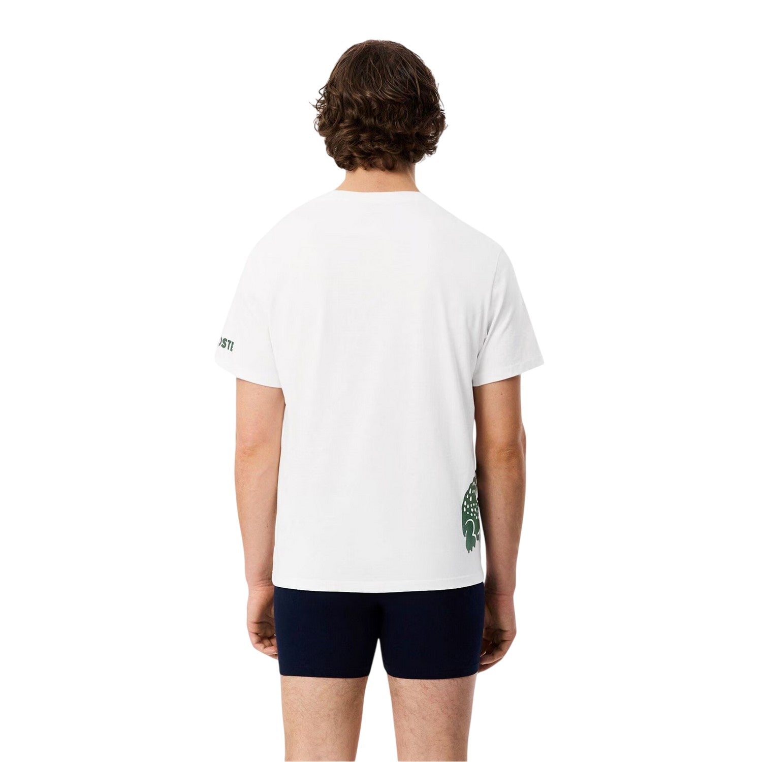 White - Back - Lacoste Mens Back Print Cotton Short-Sleeved Pyjama Top