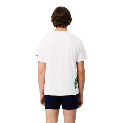 White - Back - Lacoste Mens Back Print Cotton Short-Sleeved Pyjama Top