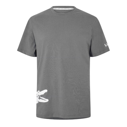 Grey - Front - Lacoste Mens Back Print Cotton Short-Sleeved Pyjama Top