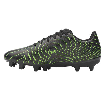 Black-Grey-Green - Side - Under Armour Childrens-Kids Shadow Select 4 Firm Ground Football Boots