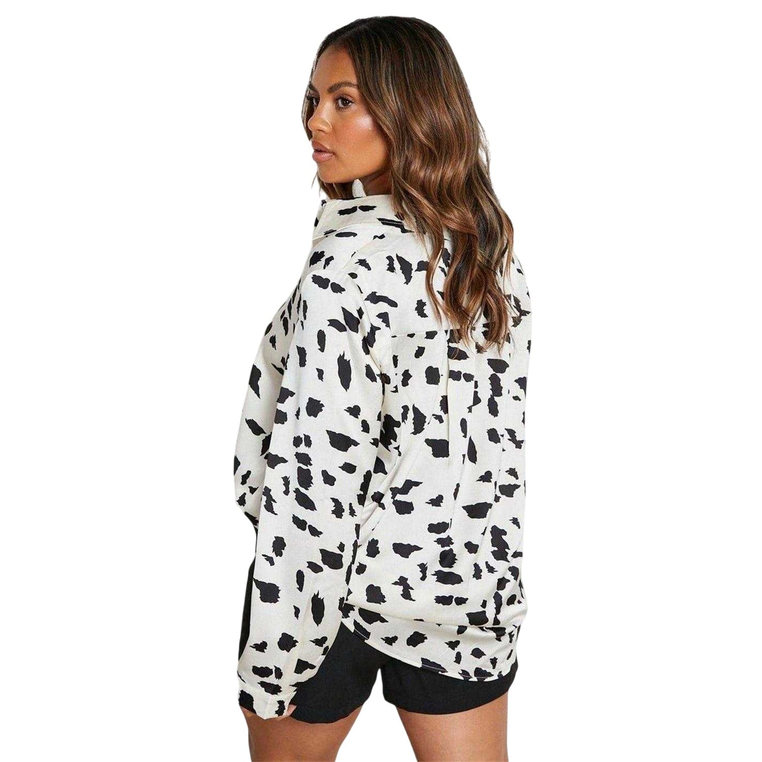 Cream - Back - Influence Womens-Ladies Satin Relaxed Fit Shirt