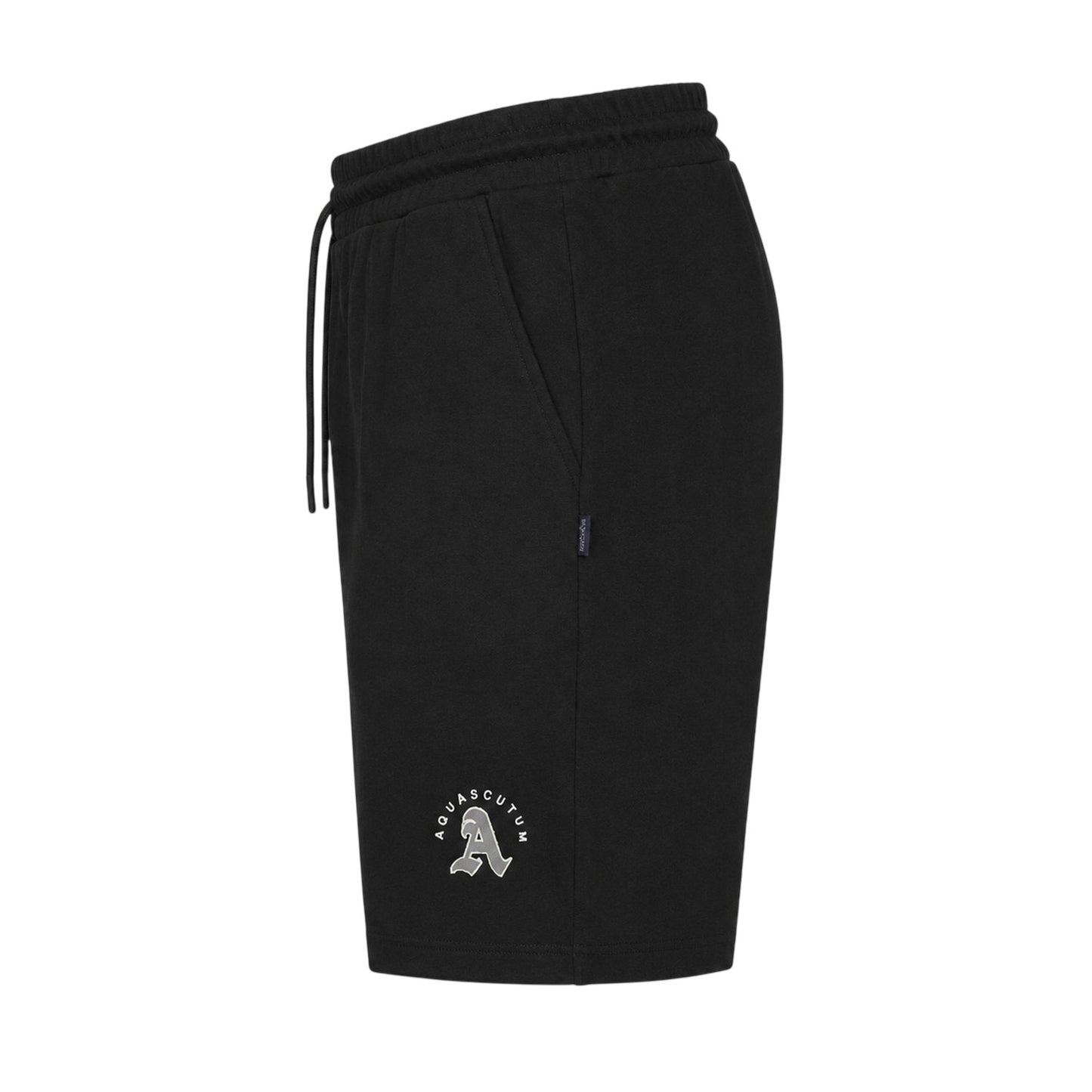 Black - Side - Aquascutum Mens Classic Logo Drawstring Waist Sweat Shorts