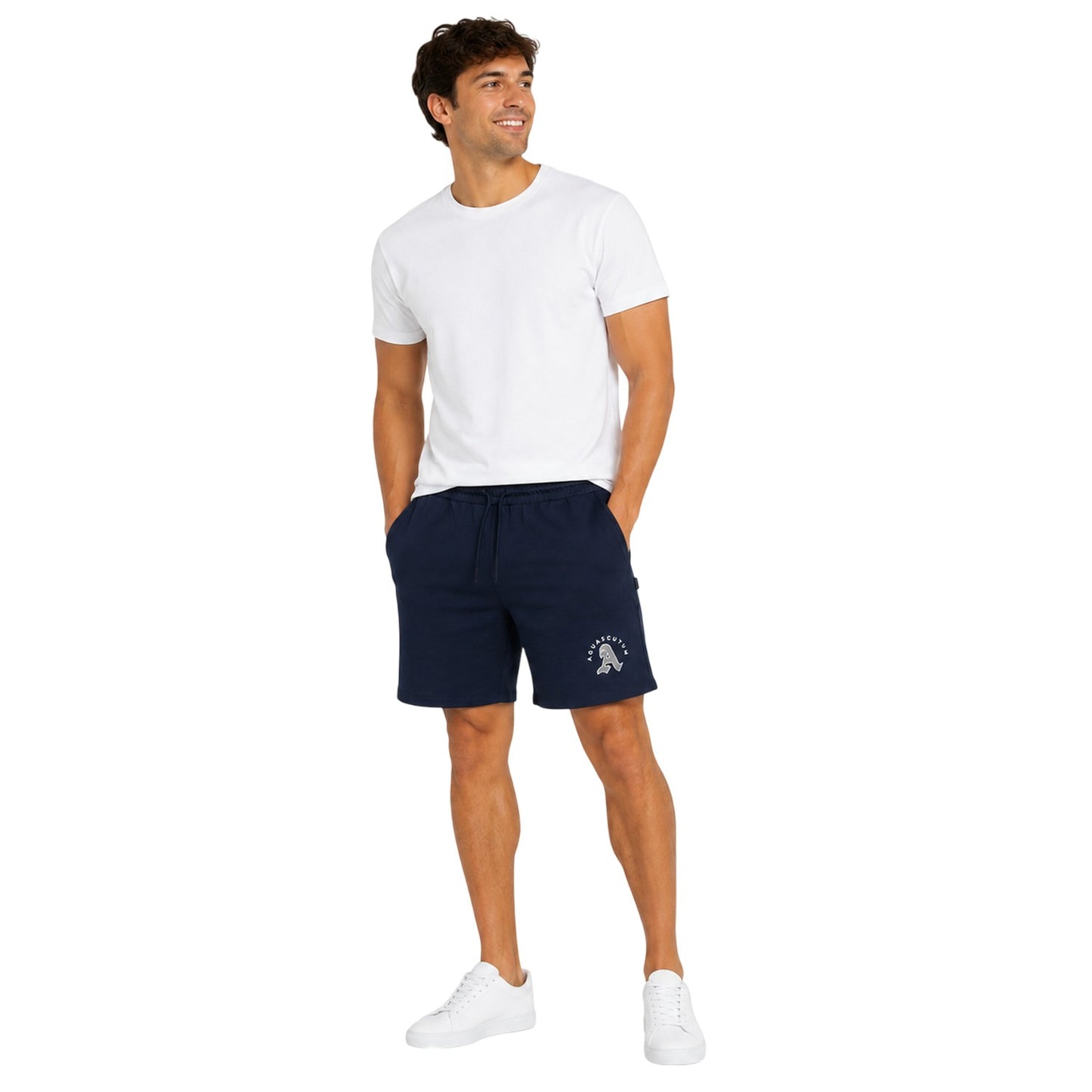 Navy - Lifestyle - Aquascutum Mens Classic Logo Drawstring Waist Sweat Shorts