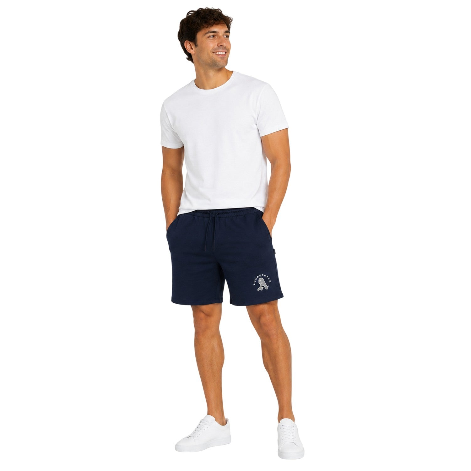 Navy - Lifestyle - Aquascutum Mens Classic Logo Drawstring Waist Sweat Shorts