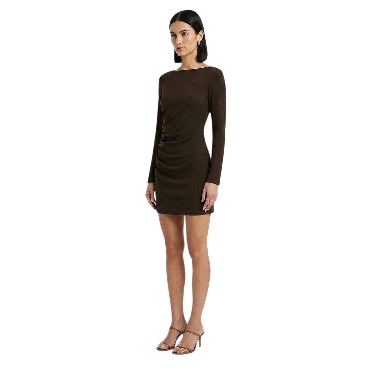 Chocolate - Lifestyle - I Saw It First Womens-Ladies Ruched Long-Sleeved Mini Dress