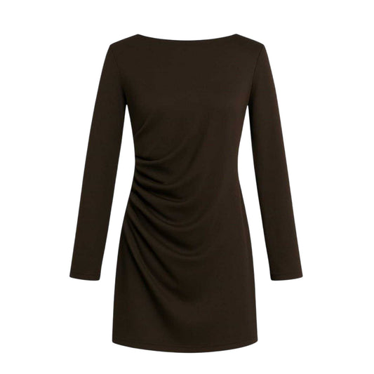 Chocolate - Front - I Saw It First Womens-Ladies Ruched Long-Sleeved Mini Dress