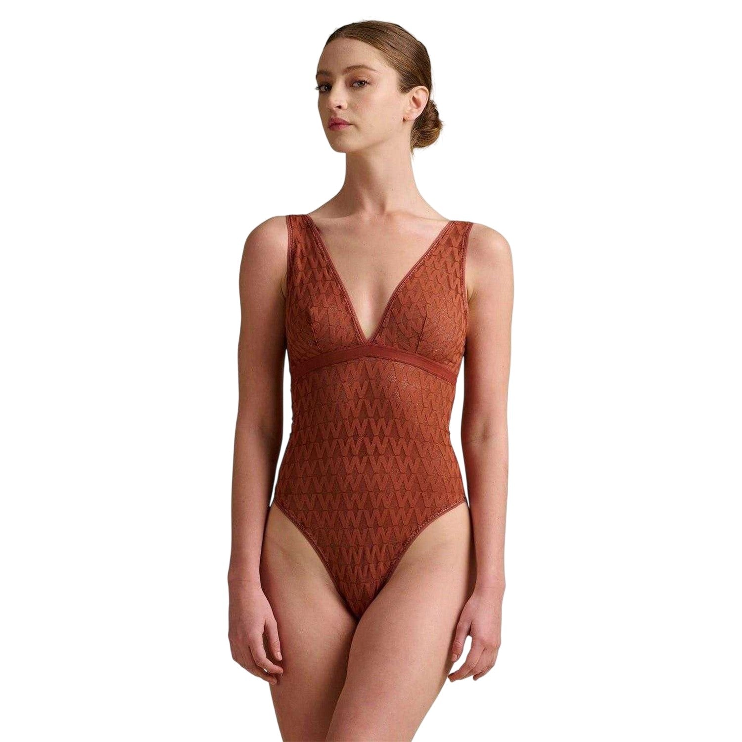 Caramel - Lifestyle - Valentino Womens-Ladies Logo Mesh Lace Detail Bodysuit