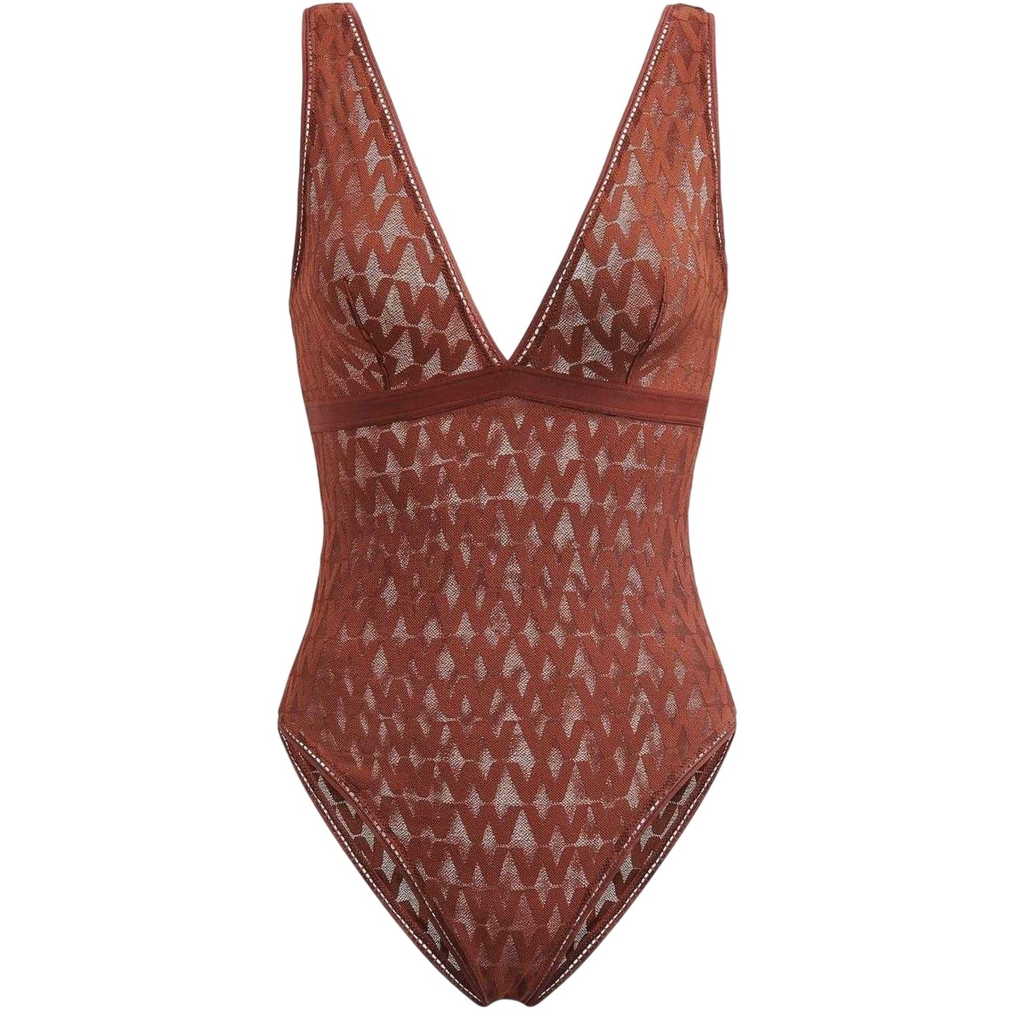 Caramel - Front - Valentino Womens-Ladies Logo Mesh Lace Detail Bodysuit