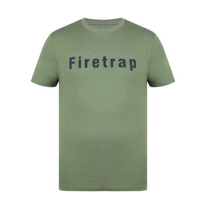 Khaki Green - Front - Firetrap Mens Logo Cotton T-Shirt