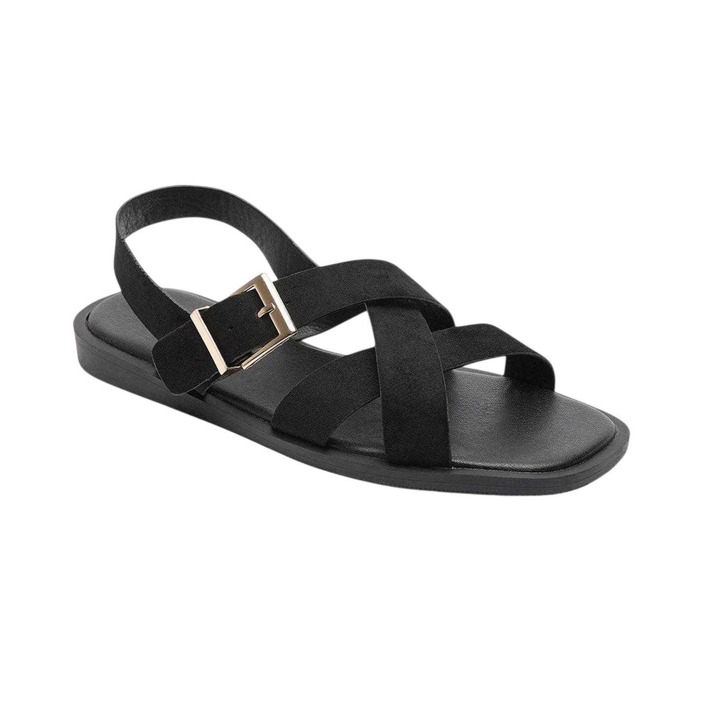 Black - Back - Where´s That From Womens-Ladies Suede Criss Cross Strap Sandals