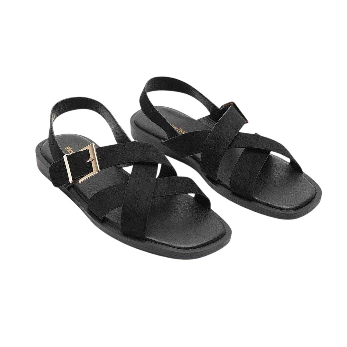 Black - Side - Where´s That From Womens-Ladies Suede Criss Cross Strap Sandals