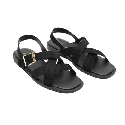 Black - Side - Where´s That From Womens-Ladies Suede Criss Cross Strap Sandals