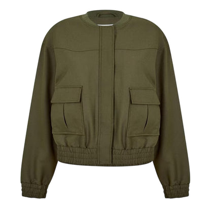 Dark Khaki - Front - Jack Wills Womens-Ladies Relaxed Fit Bomber Jacket
