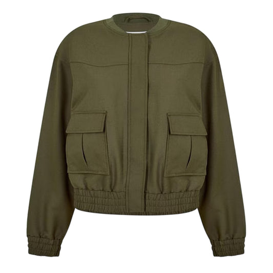 Dark Khaki - Front - Jack Wills Womens-Ladies Relaxed Fit Bomber Jacket