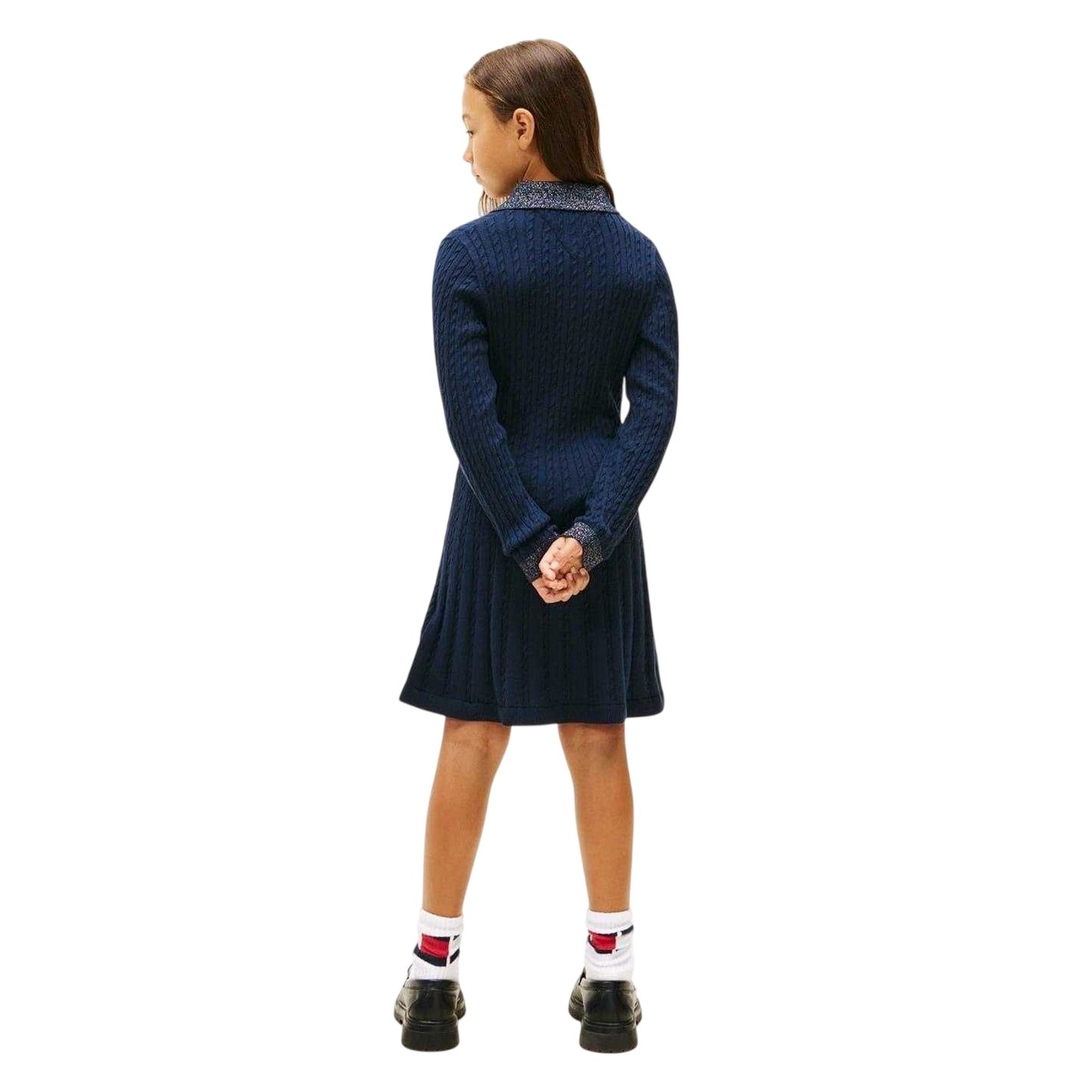 Dark Navy - Back - Tommy Hilfiger Girls Cable Knit Long-Sleeved Sweater Dress
