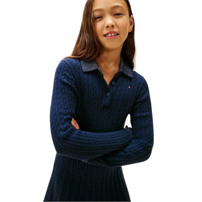 Dark Navy - Side - Tommy Hilfiger Girls Cable Knit Long-Sleeved Sweater Dress