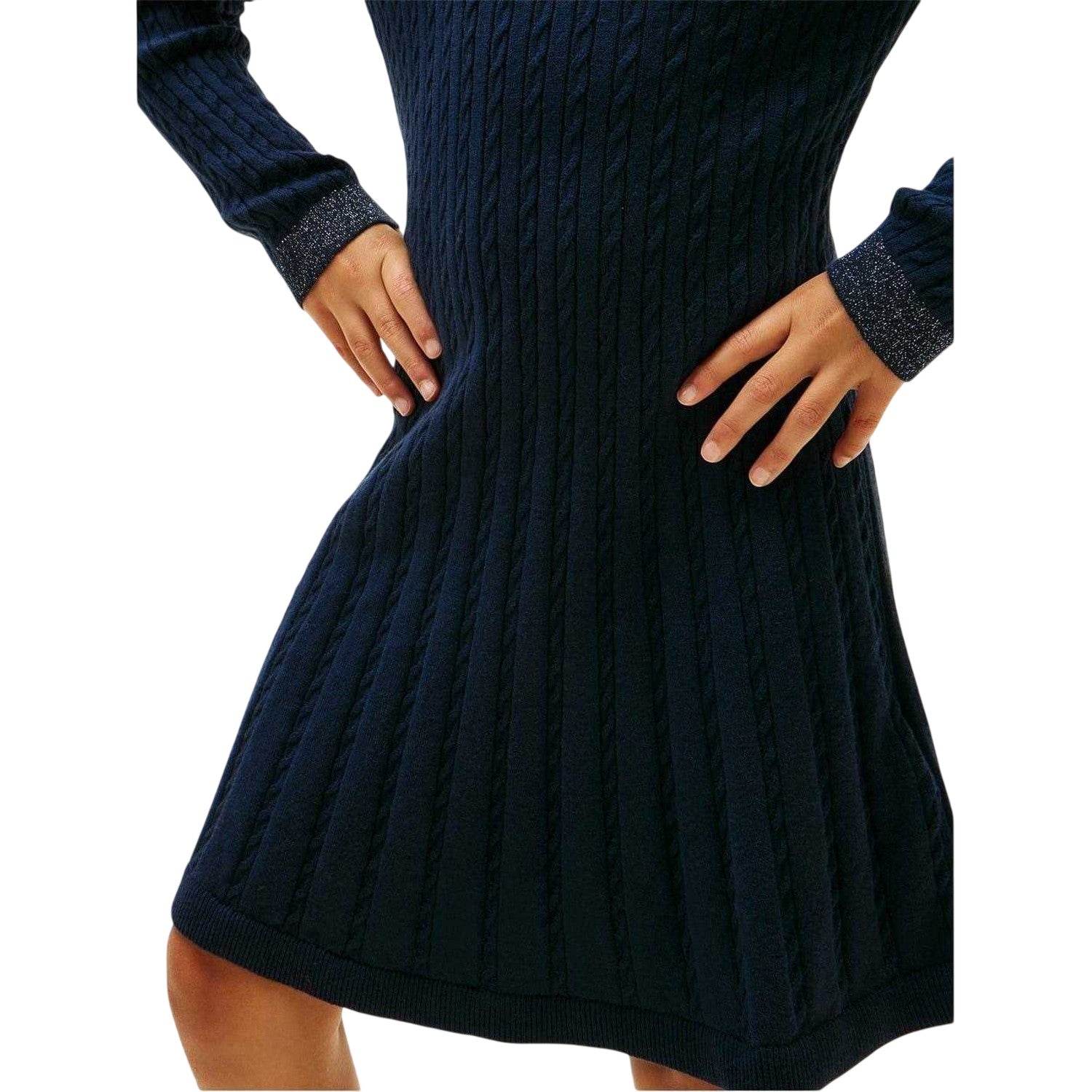 Dark Navy - Lifestyle - Tommy Hilfiger Girls Cable Knit Long-Sleeved Sweater Dress