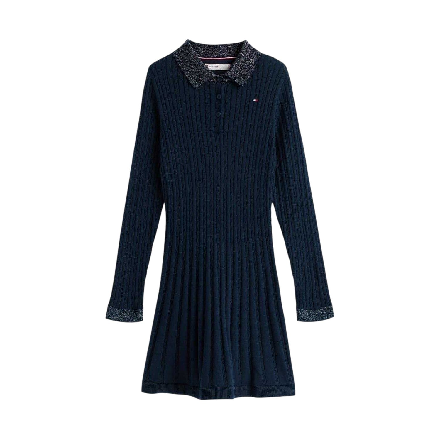 Dark Navy - Front - Tommy Hilfiger Girls Cable Knit Long-Sleeved Sweater Dress