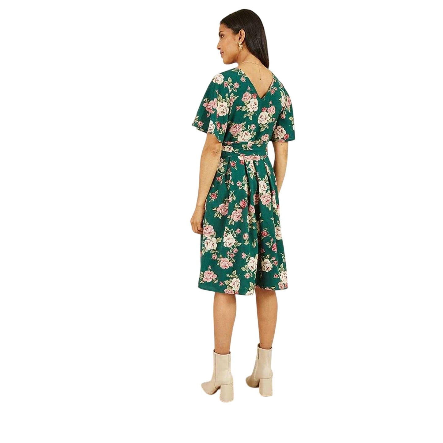 Green - Back - Mela London Womens-Ladies Floral V Neck Wrap Dress