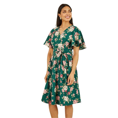 Green - Side - Mela London Womens-Ladies Floral V Neck Wrap Dress