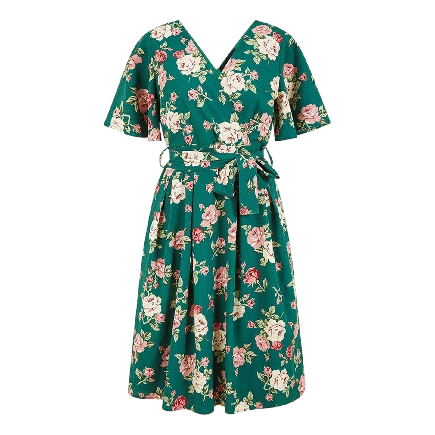 Green - Front - Mela London Womens-Ladies Floral V Neck Wrap Dress