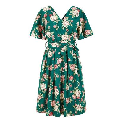 Green - Front - Mela London Womens-Ladies Floral V Neck Wrap Dress