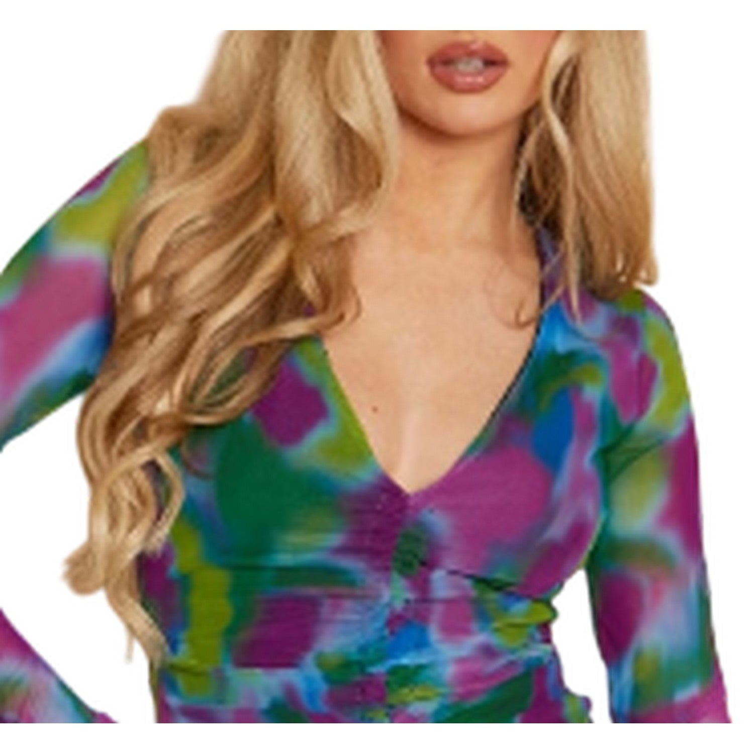 Cobalt - Back - Missy Empire Womens-Ladies Tie Dye Mesh Over-Layer Long-Sleeved Mini Dress