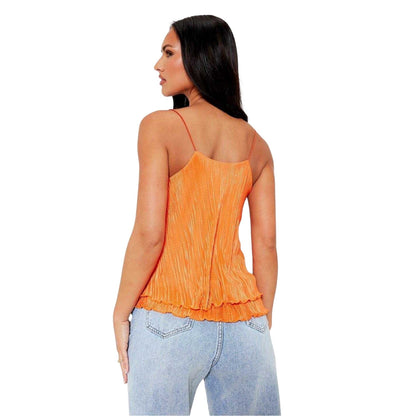 Orange - Back - I Saw It First Womens-Ladies Layered Plisse Spaghetti Strap Camisole