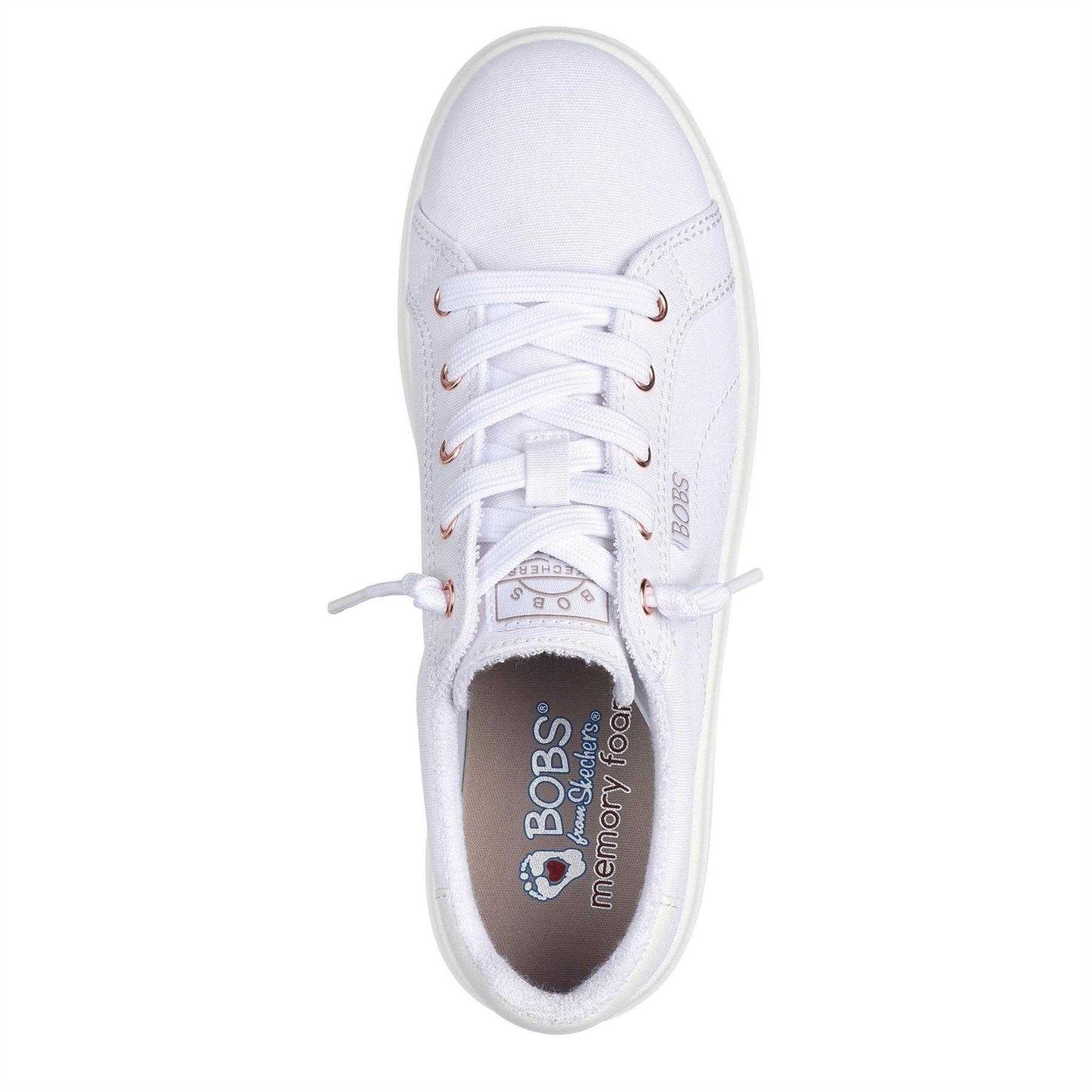 White - Side - Skechers Womens-Ladies Bobs D´vine Low Trainers