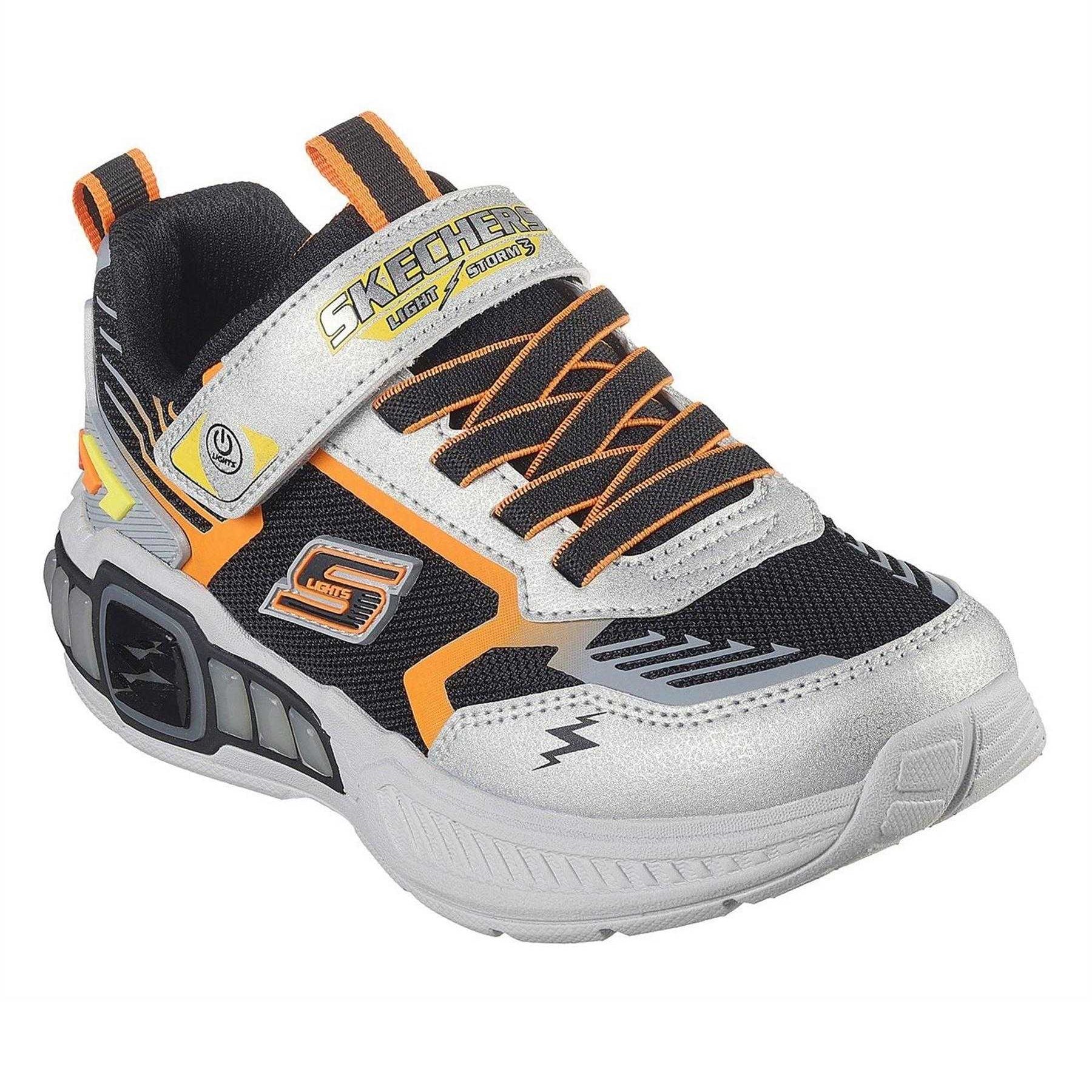 Silver-Black - Pack Shot - Skechers Childrens-Kids Storm 3 Lightning Bolt Light Up Trainers