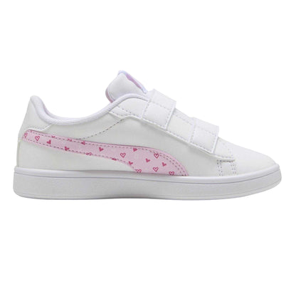 White-Pink - Front - Puma Childrens-Kids Smash 3.0 Synthetic Trainers