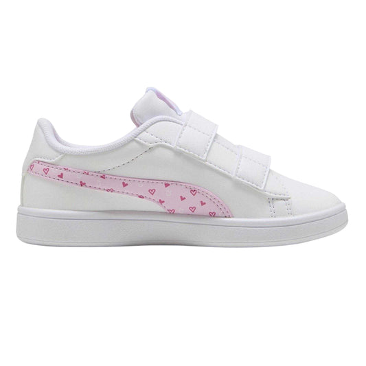 White-Pink - Front - Puma Childrens-Kids Smash 3.0 Synthetic Trainers