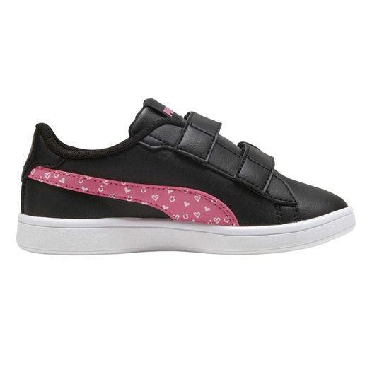 Black-Pink - Front - Puma Childrens-Kids Smash 3.0 Synthetic Trainers