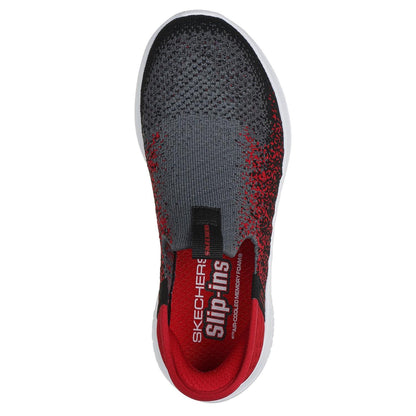 Charcoal-Red - Side - Skechers Childrens-Kids Ultra Flex 3.0 Knitted Slip-In Trainers