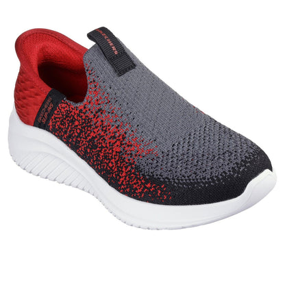 Charcoal-Red - Pack Shot - Skechers Childrens-Kids Ultra Flex 3.0 Knitted Slip-In Trainers