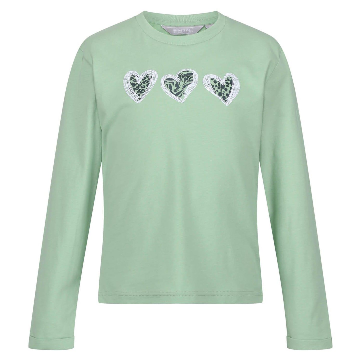 Green - Front - Regatta Childrens-Kids Wenbie III Heart Long-Sleeved T-Shirt