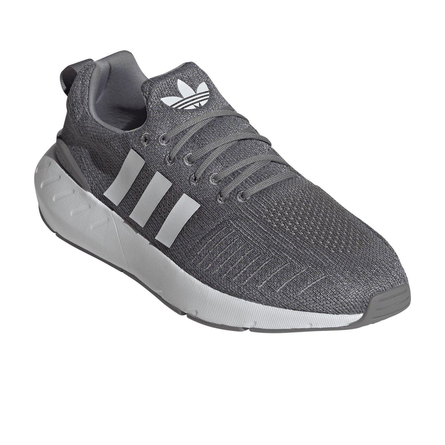 Grey - Pack Shot - Adidas Mens Swift Run 22 3 Stripes Knitted Trainers