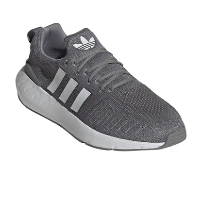 Grey - Pack Shot - Adidas Mens Swift Run 22 3 Stripes Knitted Trainers