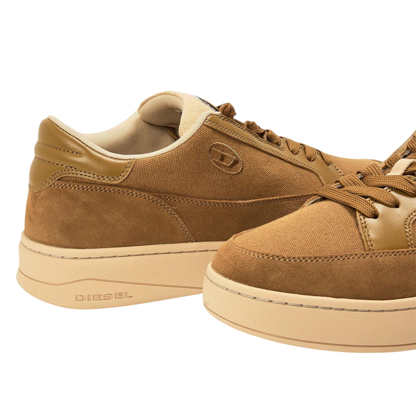 Brown - Back - Diesel Mens Sina Leather Low Cut Trainers