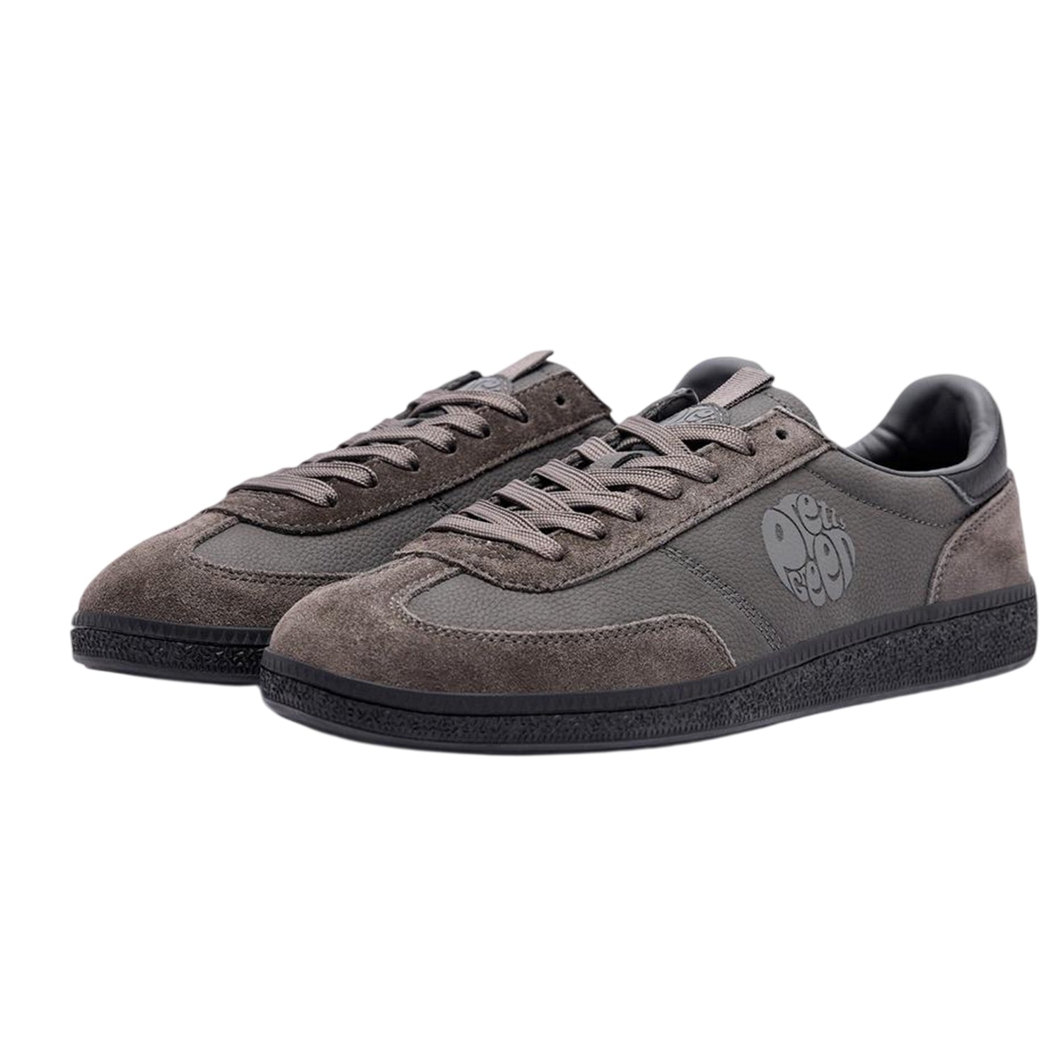 Grey-Black - Back - Pretty Green Mens Ramblas G25 Leather Trainers