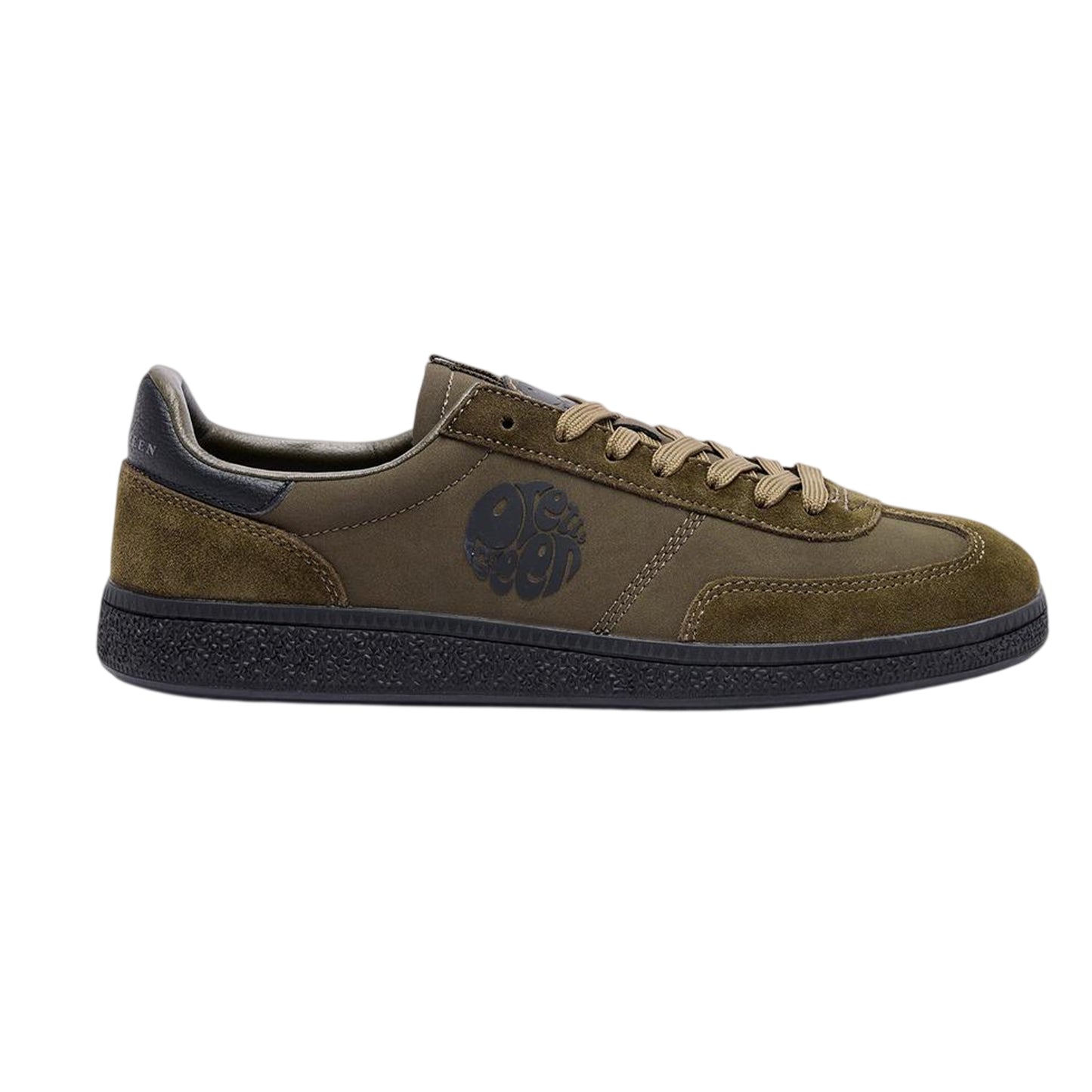 Khaki Green - Front - Pretty Green Mens Ramblas G25 Leather Trainers