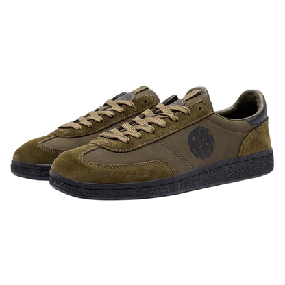 Khaki Green - Back - Pretty Green Mens Ramblas G25 Leather Trainers