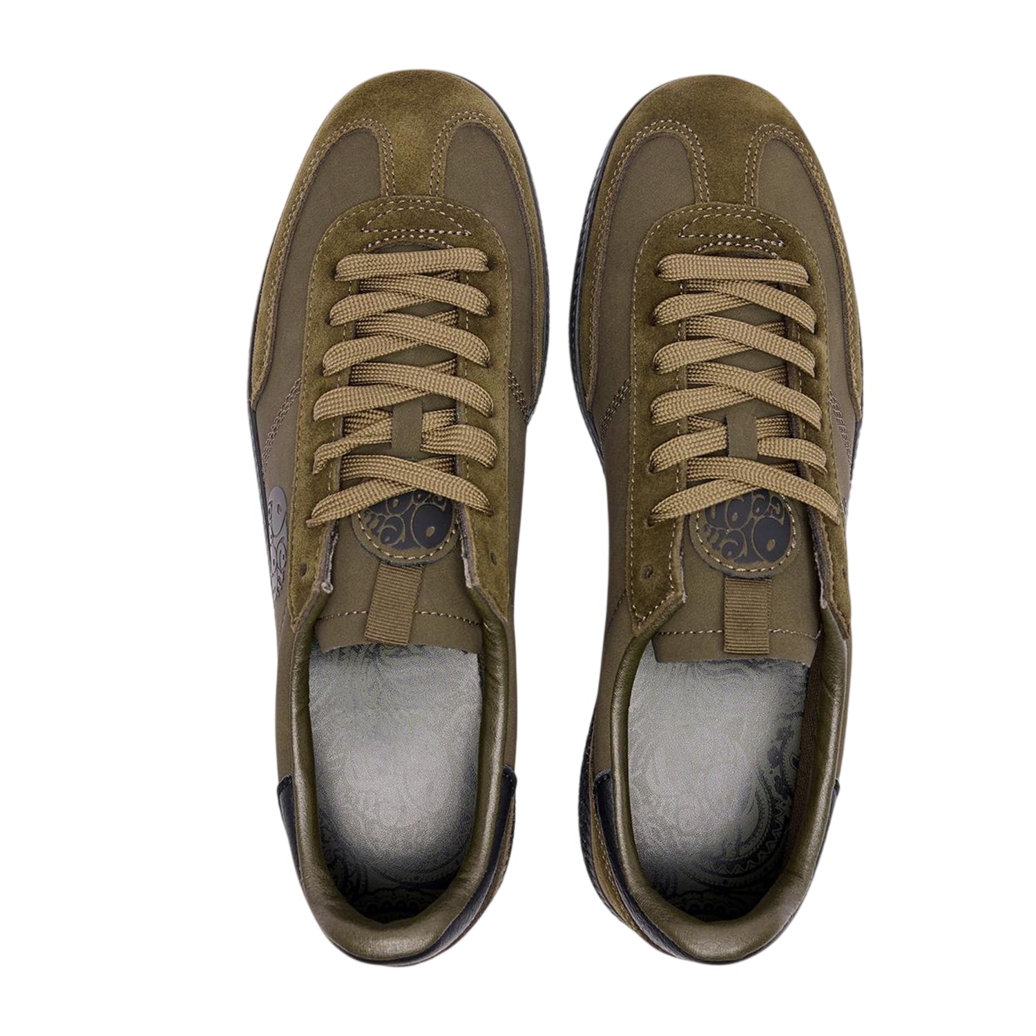 Khaki Green - Side - Pretty Green Mens Ramblas G25 Leather Trainers