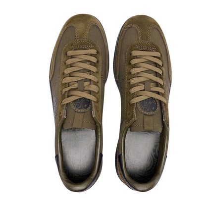 Khaki Green - Side - Pretty Green Mens Ramblas G25 Leather Trainers