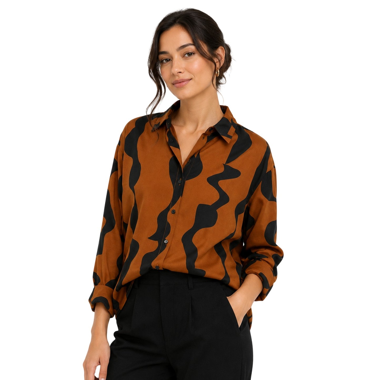 Black-Brown - Lifestyle - Vero Moda Womens-Ladies Abstract Regular Shirt